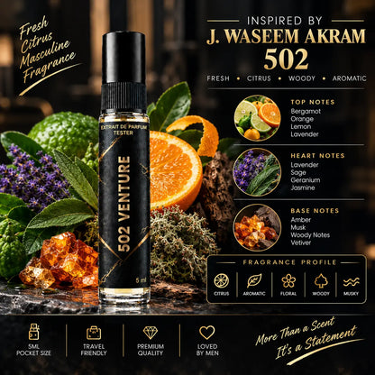 Impression of 502 Venture | 5ml Perfume Tester for Men | Fresh Citrus Woody