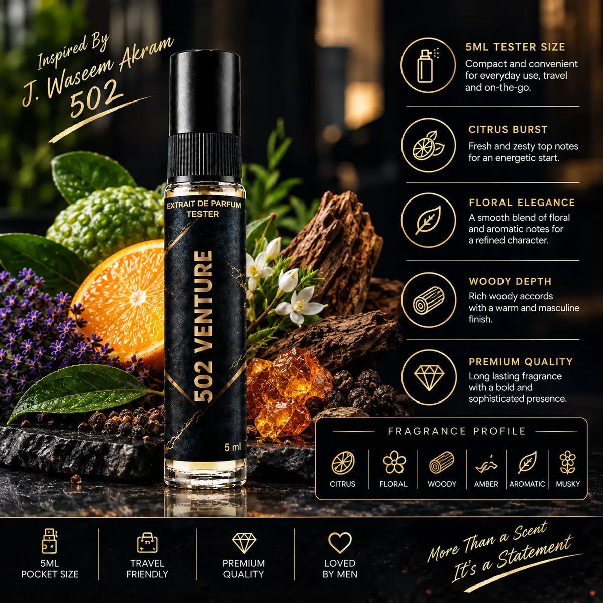 Impression of 502 Venture | 5ml Perfume Tester for Men | Fresh Citrus Woody
