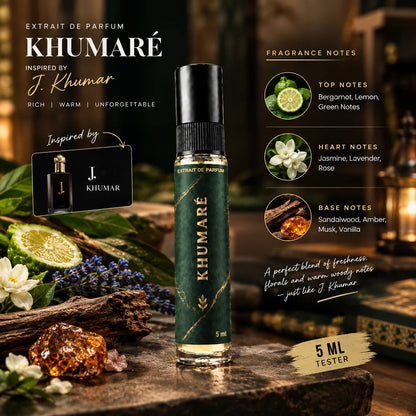 Impression of J. Khumar | 5ml Perfume Tester for Men | Warm Woody Aromatic