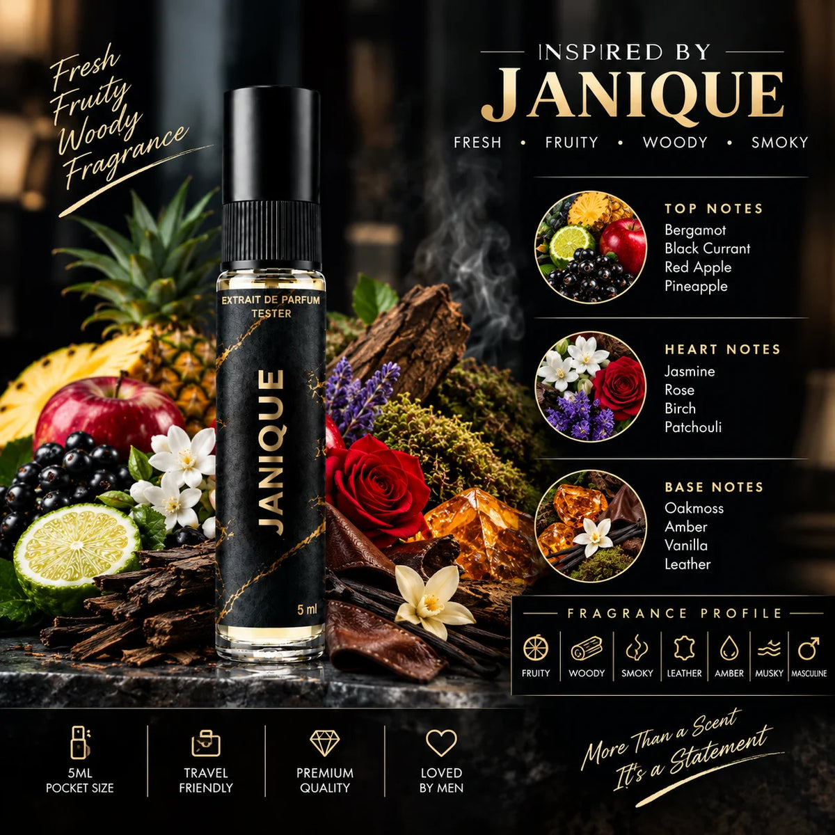 Impression of Janan J | 5ml Perfume Tester for Men | Fruity Woody Smoky