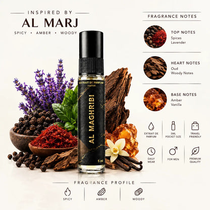 Impression of Marj | 5ml Perfume Tester for Men | Spicy Amber Woody