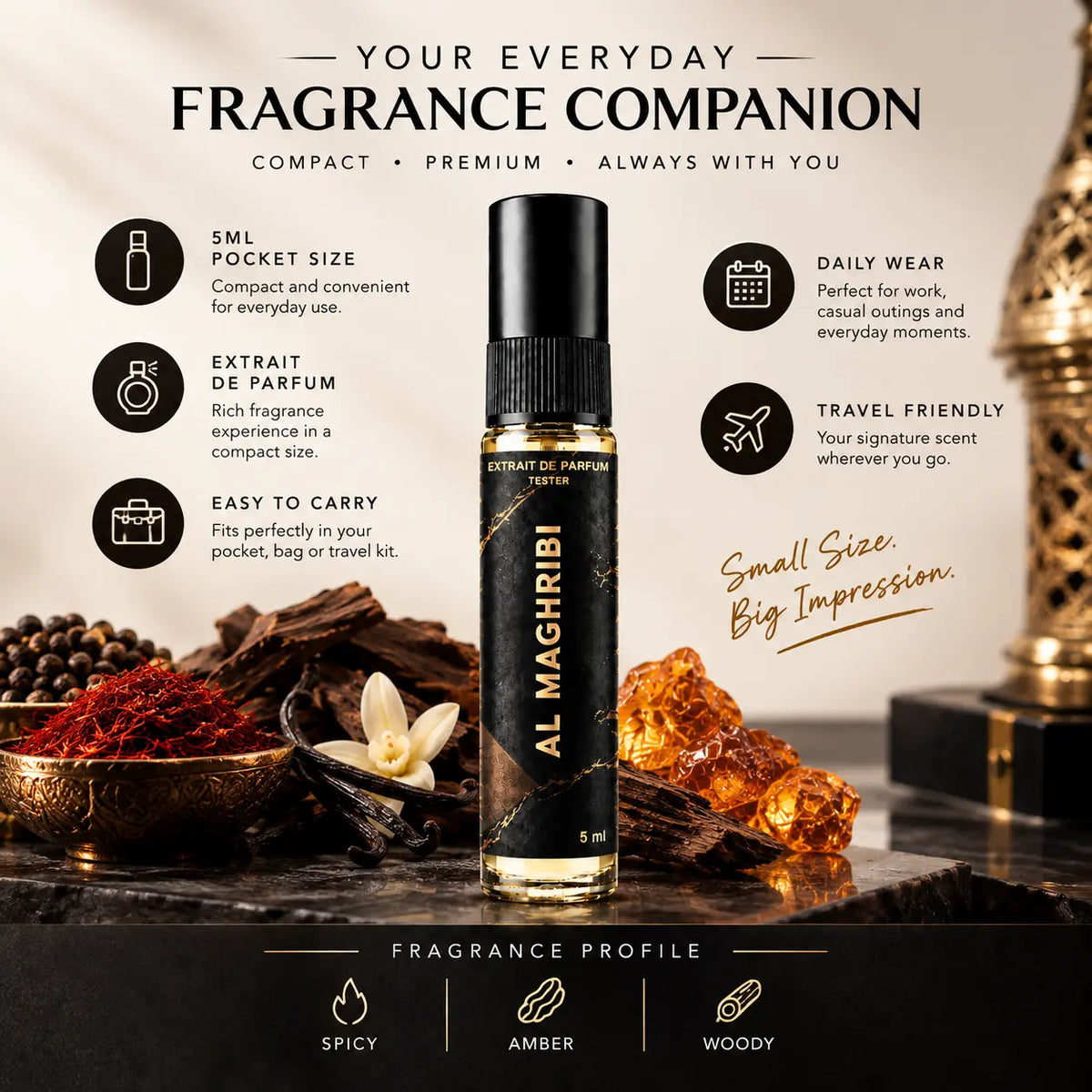 Impression of Marj | 5ml Perfume Tester for Men | Spicy Amber Woody