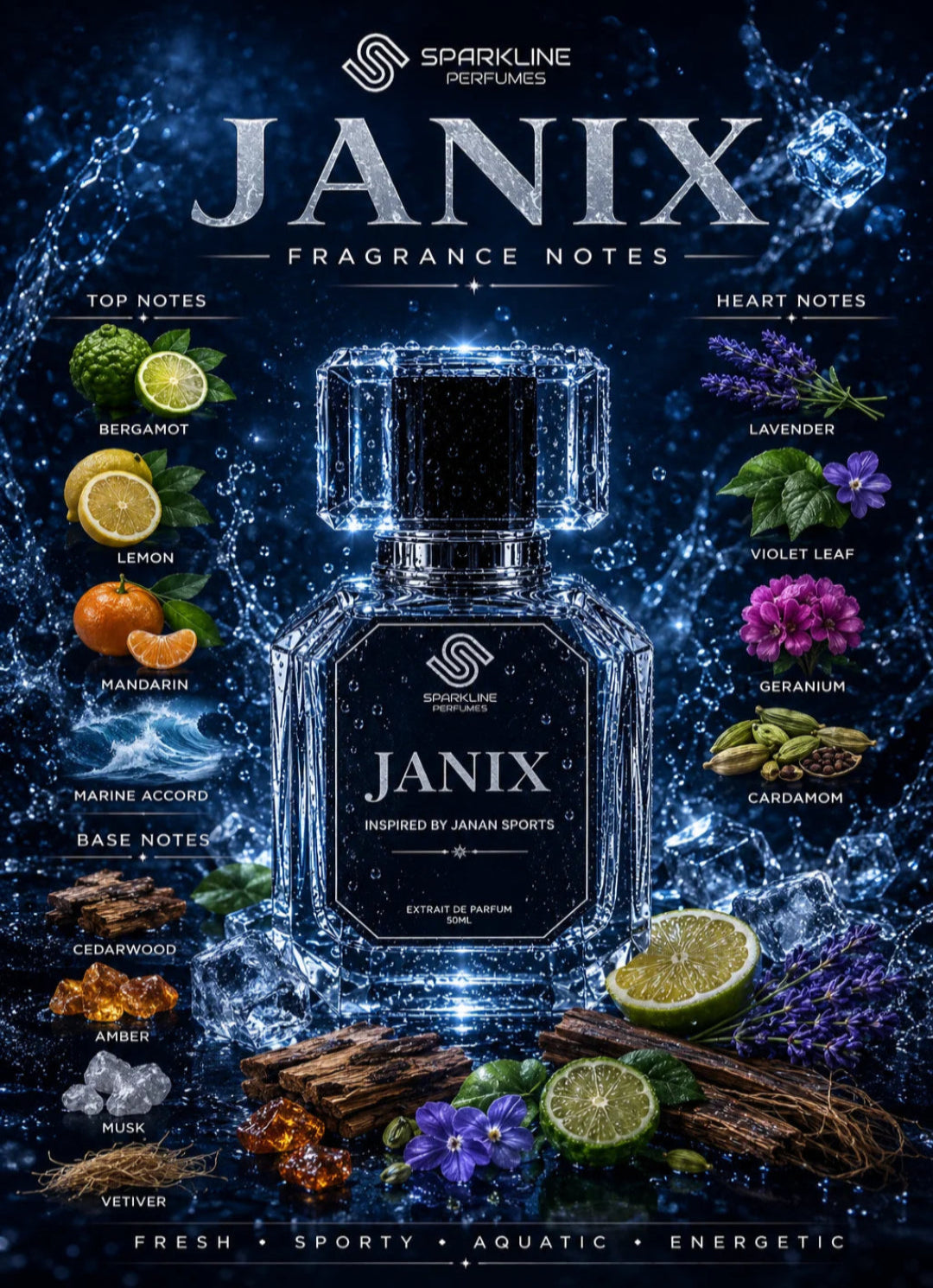 Janan Sport Inspired Perfume | 50ml Extrait De Parfum | Sparkline
