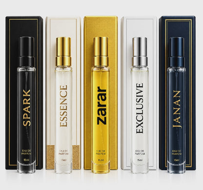 5 Perfume Tester Set for Men & Women | Spark, Essence, Zarar, Exclusive & Janan | 5×35ml Eau de Parfum